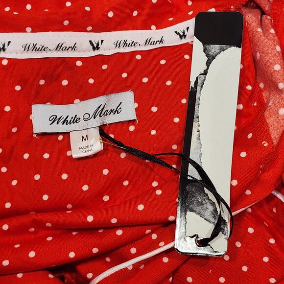 White Mark Long Sleeve Nightgown Notch Collar Button Down Red White Medium - Picture 5 of 8